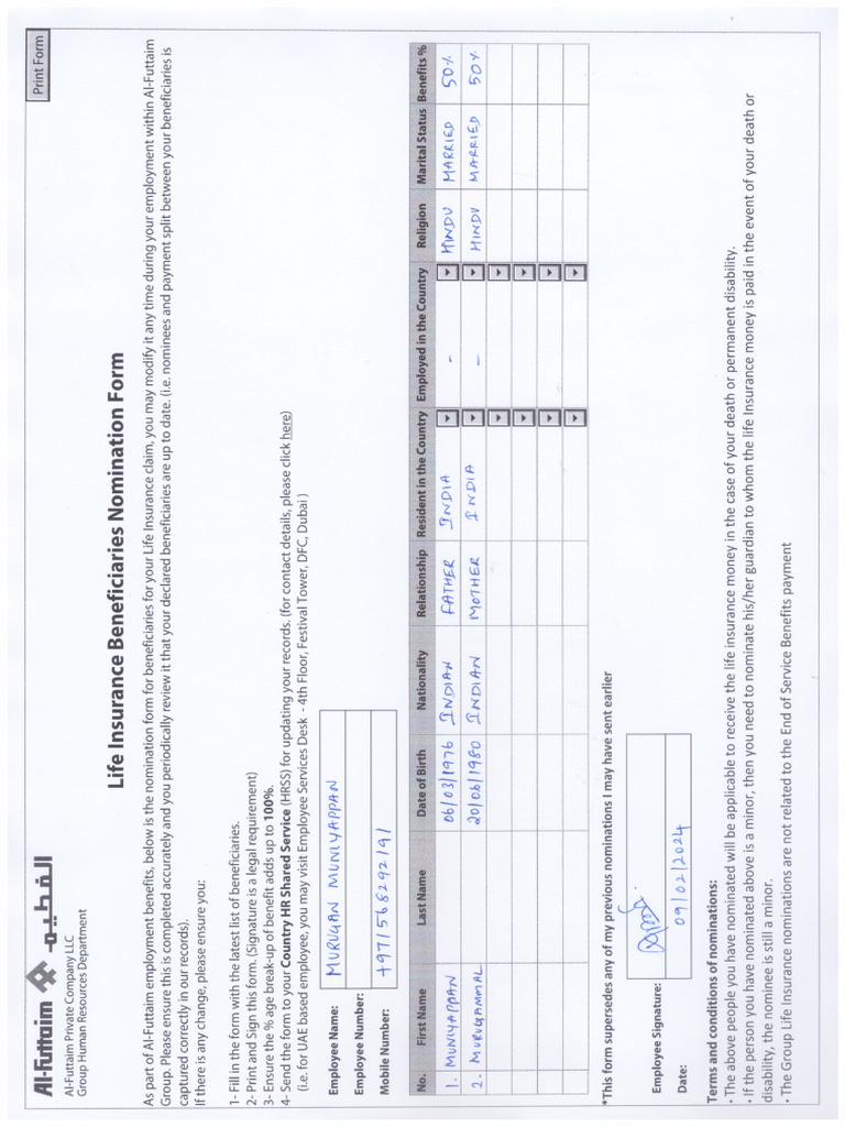 Life Insurance Beneficiaries Nomination Form | PDF
