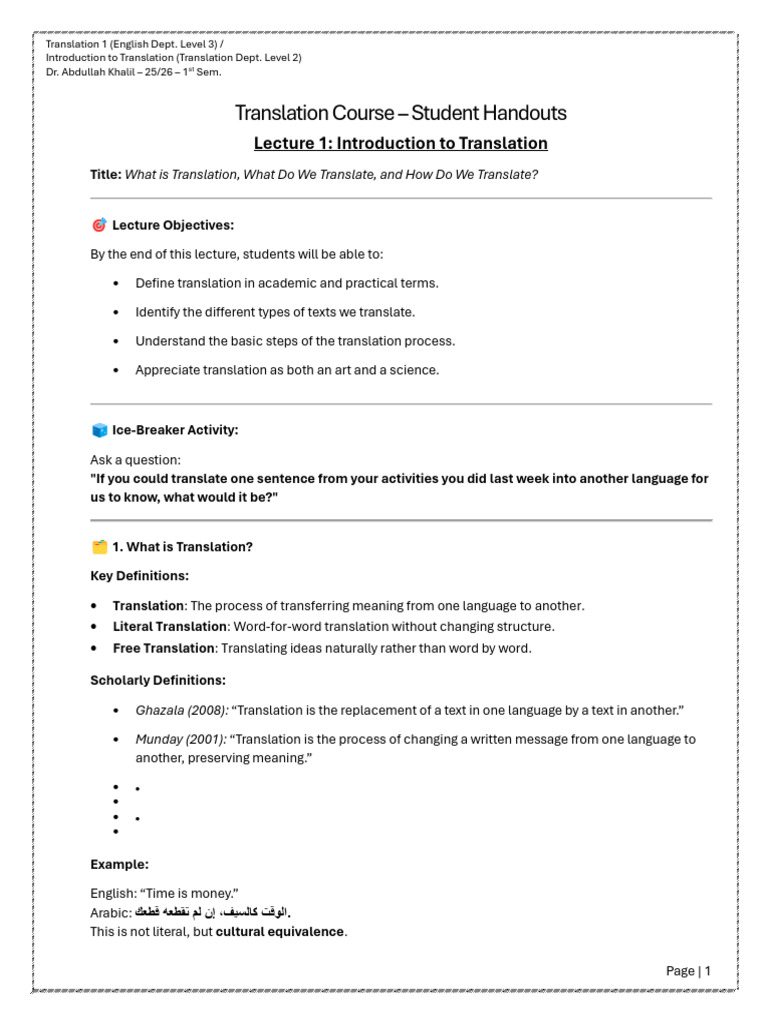 Introduction to Translation Basics | PDF | Translations | Idiom