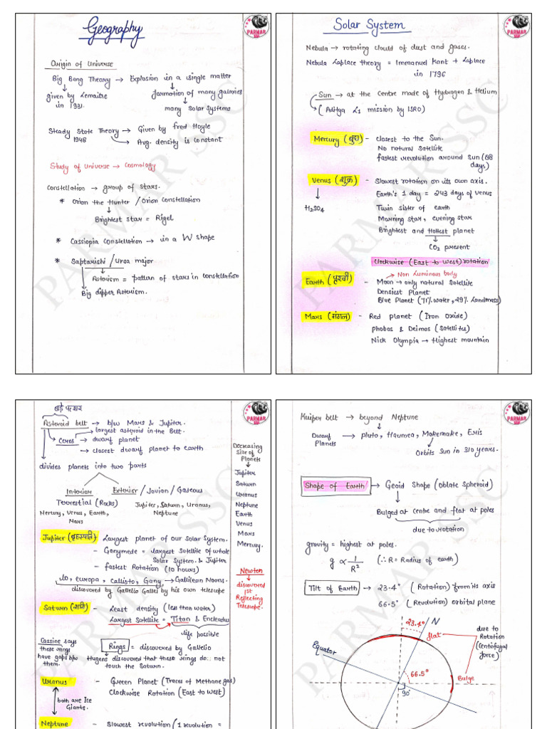 Geography One Shot Video Notes - Parmar - SSC | PDF