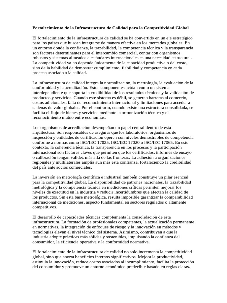 Infraestructura de Calidad para Competitividad | PDF | Calidad ...