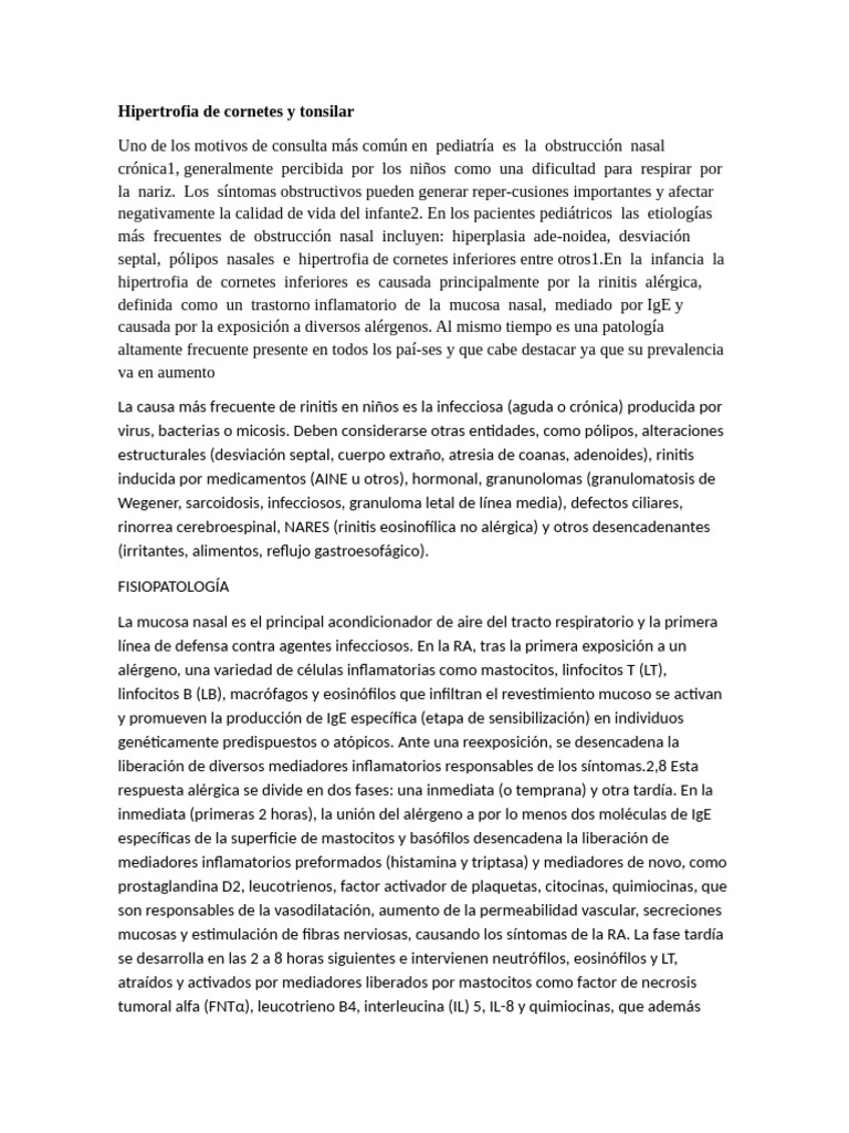 Hipertrofia de Cornetes y Tonsilar | PDF | Alergia | Inflamación