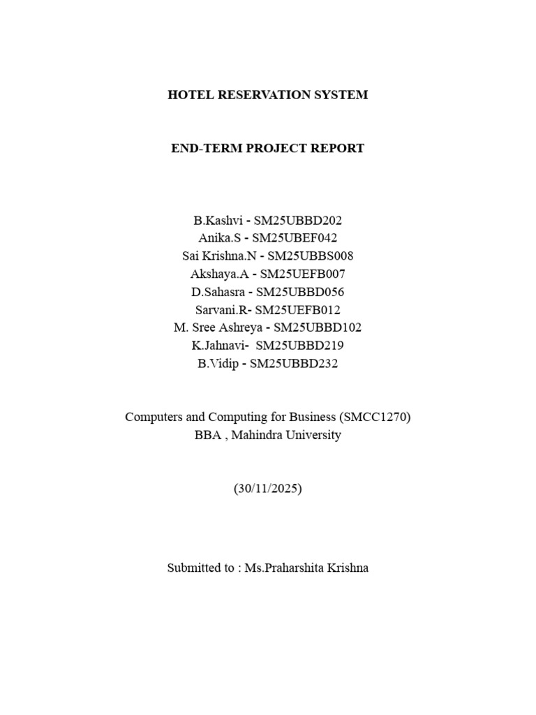 Hotel Reservation System Project Report | PDF | Databases | Information ...