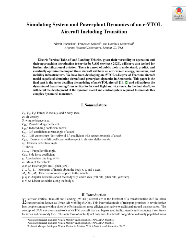 eVTOL Aircraft Dynamics Simulation | PDF | Aircraft | Flight