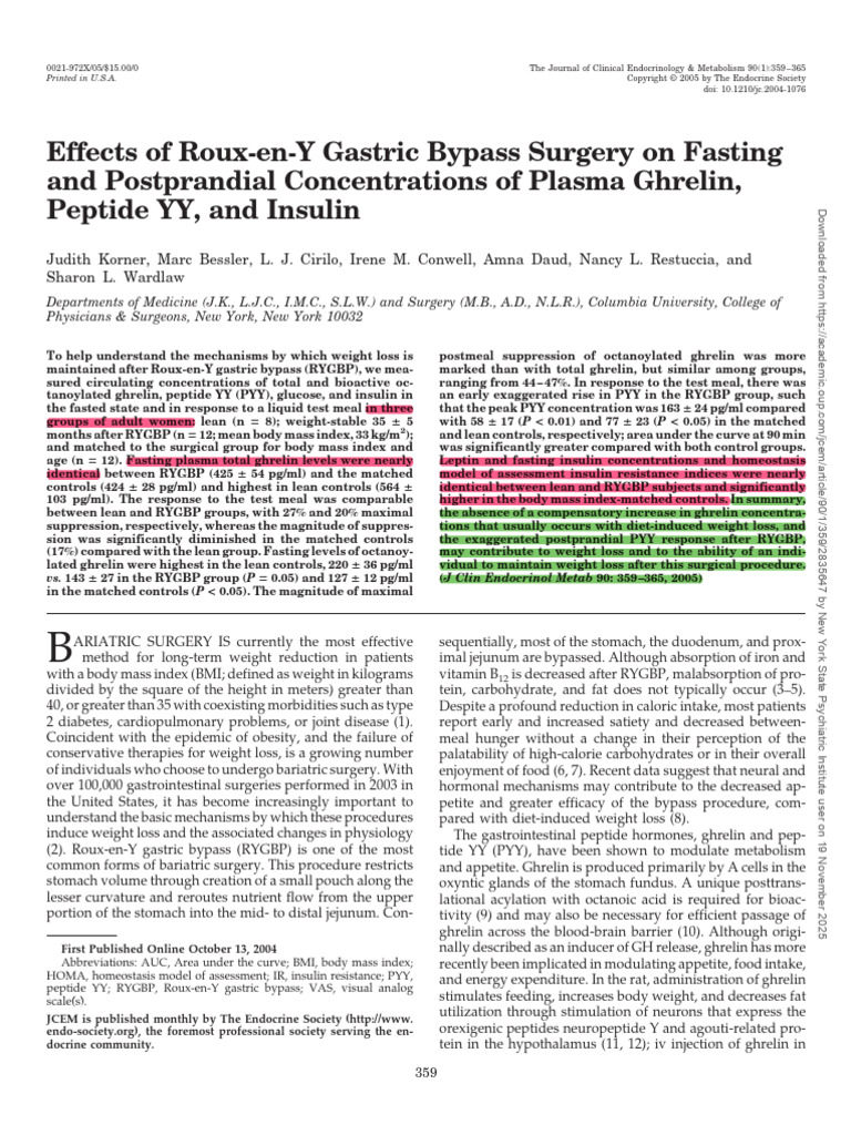 Effects of Roux-en-Y Gastric Bypass Surgery On Fasting and Postprandial ...