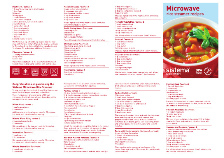 Rice Steamer Recipe Sheet | PDF