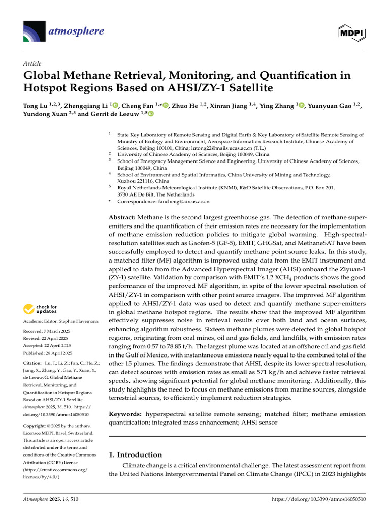 Global Methane Retrieval, Monitoring, and Quantification in Hotspot ...