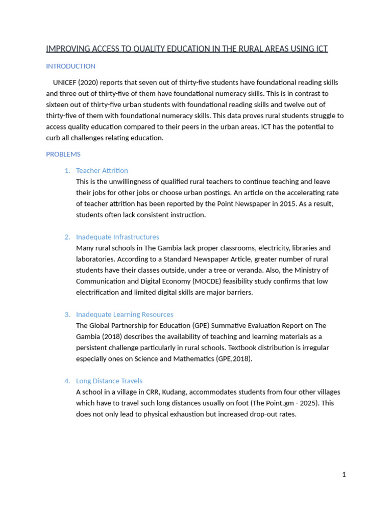 Improving Quality Education in The Rural Areas Using Ict | PDF ...