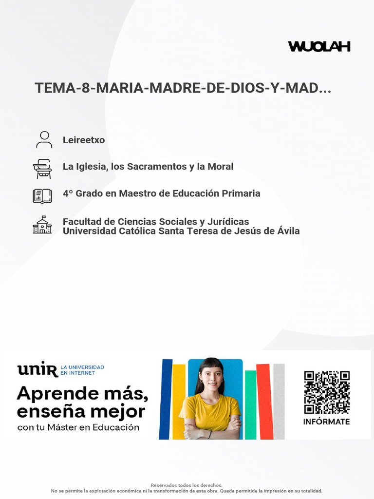 Wuolah Free Tema 8 Maria Madre de Dios y Madre Nuestra | PDF | María ...