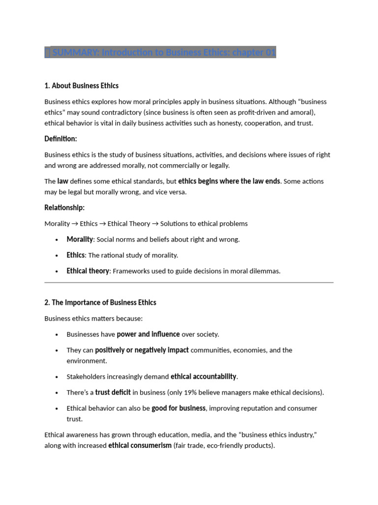 Introduction to Business Ethics Overview | PDF | Corporate Social ...