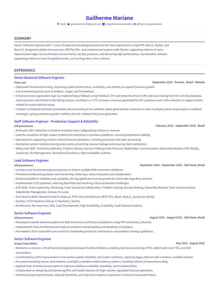 Senior Software Engineer Profile | PDF | Php | Databases
