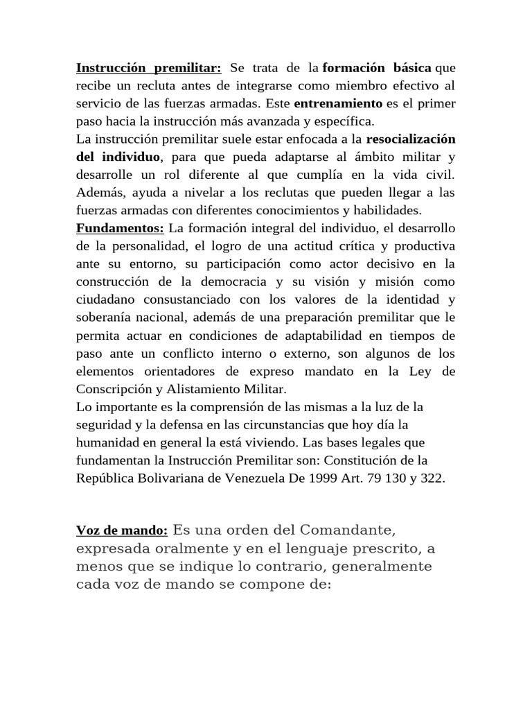 Instrucción Premilitar y Voz de Mando | PDF