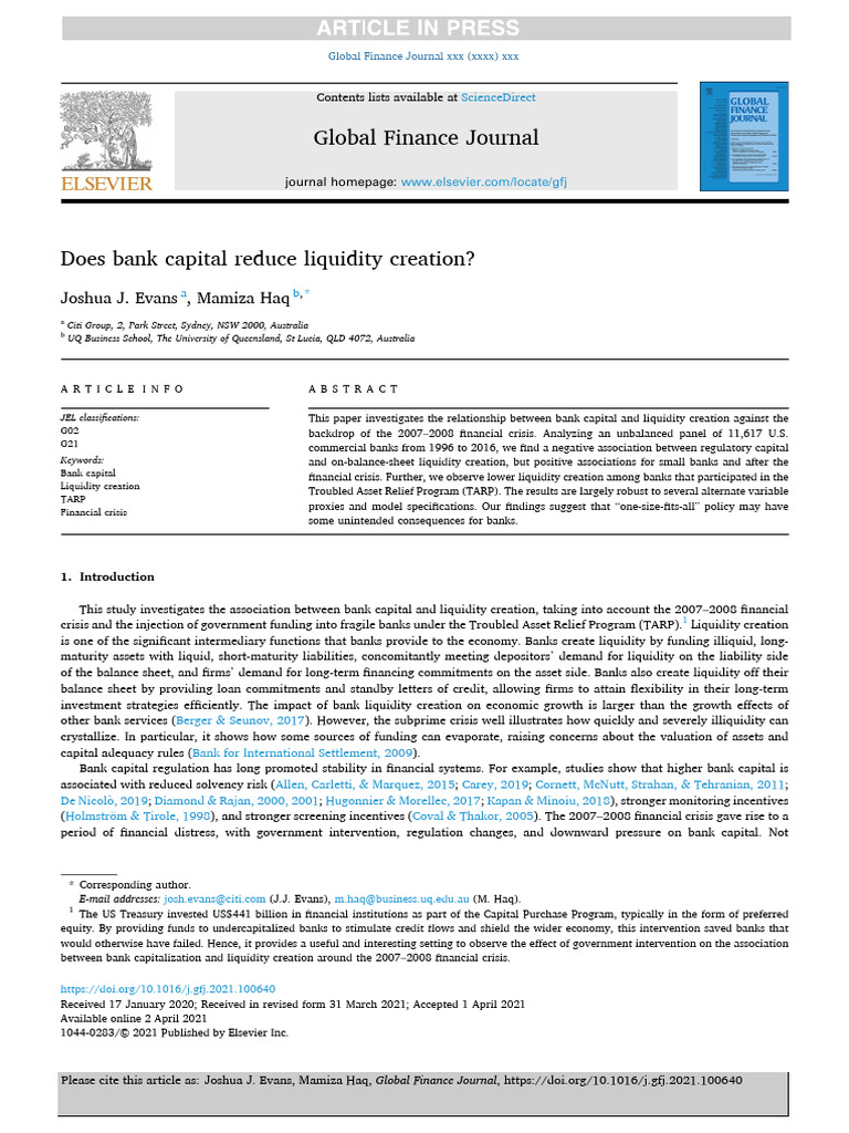 Bank Capital's Impact on Liquidity Creation | PDF | Banks | Market ...