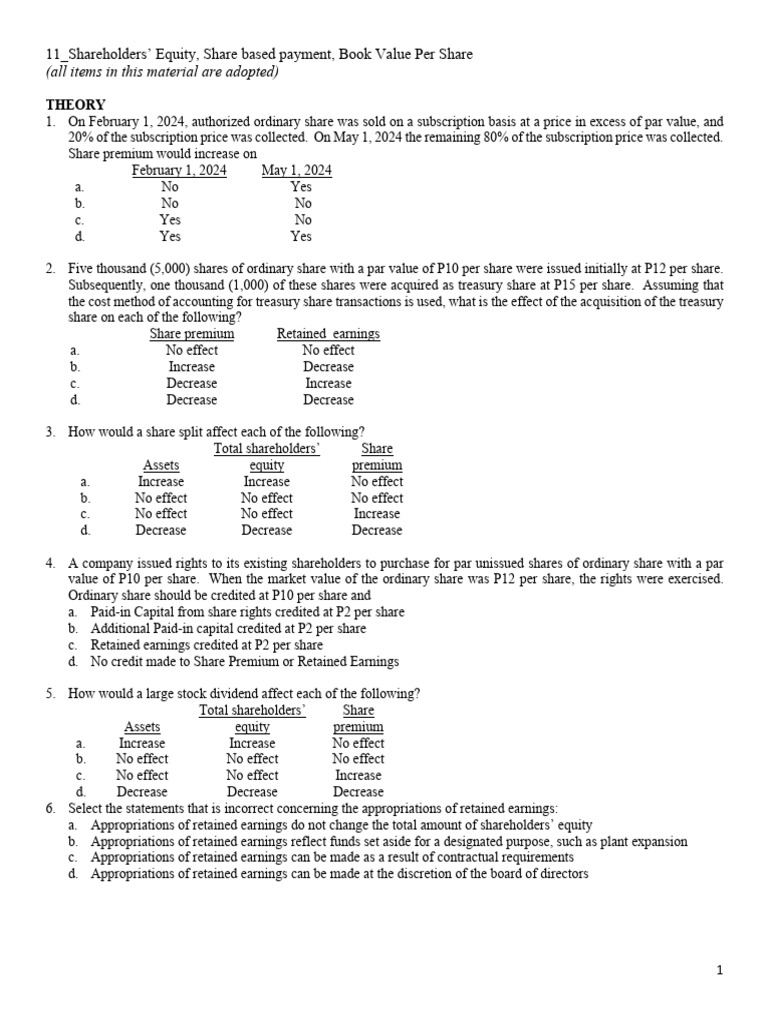 Shareholders' Equity and Book Value Analysis | PDF | Dividend ...