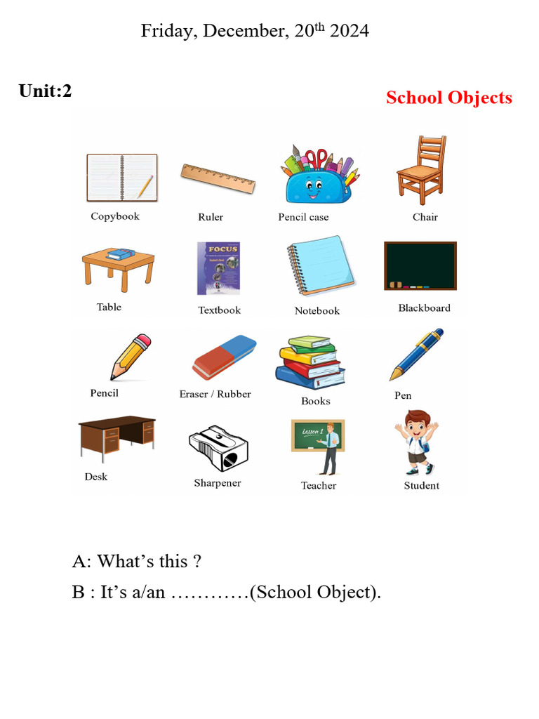 School Objects Vocabulary Lesson | PDF