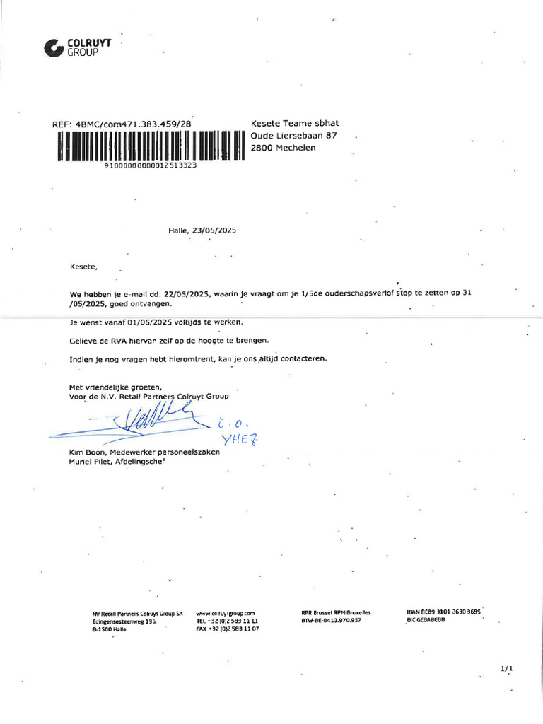 Brief RVA Stop Ouderschapsverlof | PDF
