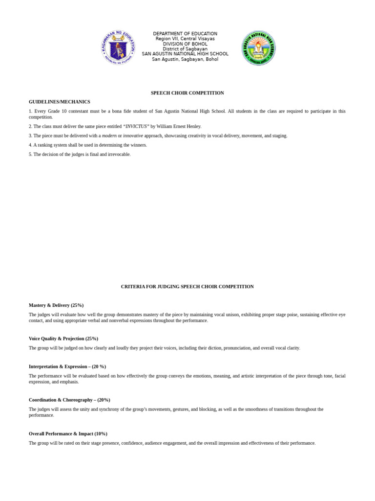 Speech Choir Competition Guidelines | PDF | Nonverbal Communication ...