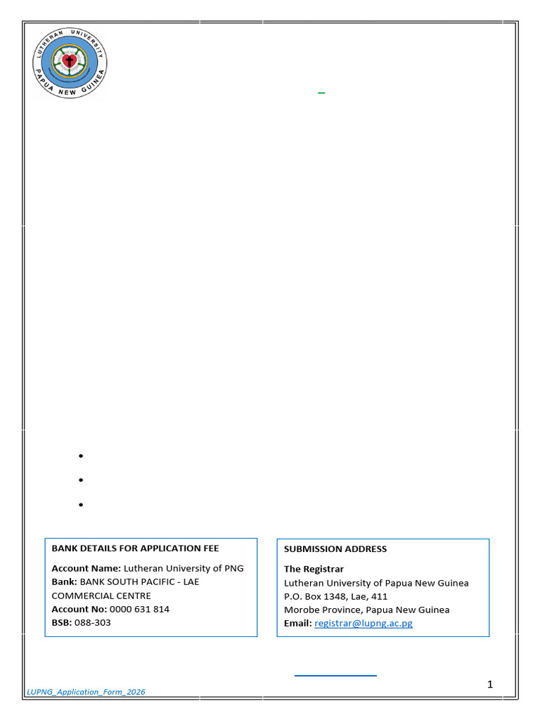 LUPNG 2026 Undergraduate Application Form | PDF | Papua New Guinea ...