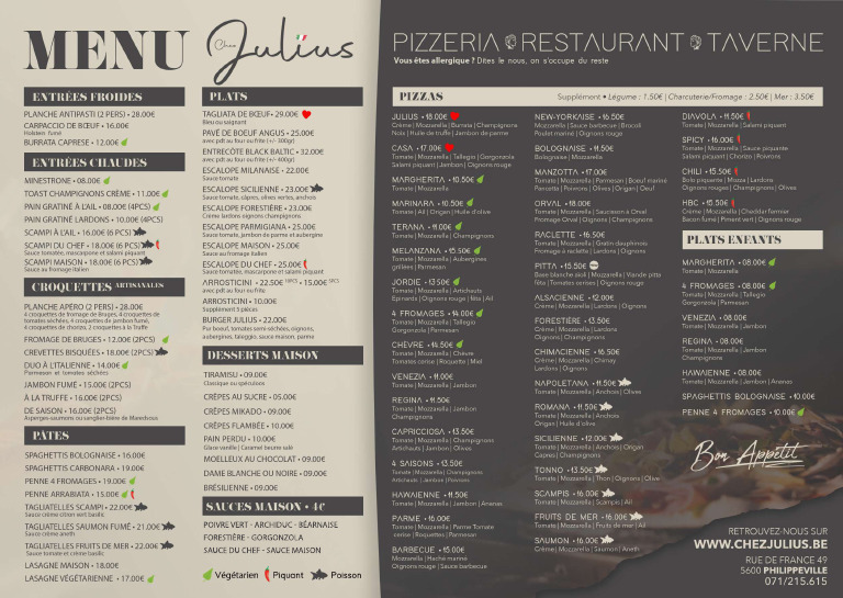 Menu Chez Julius Plats | PDF