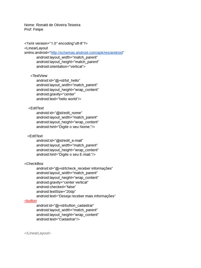 Android Layout for User Registration | PDF