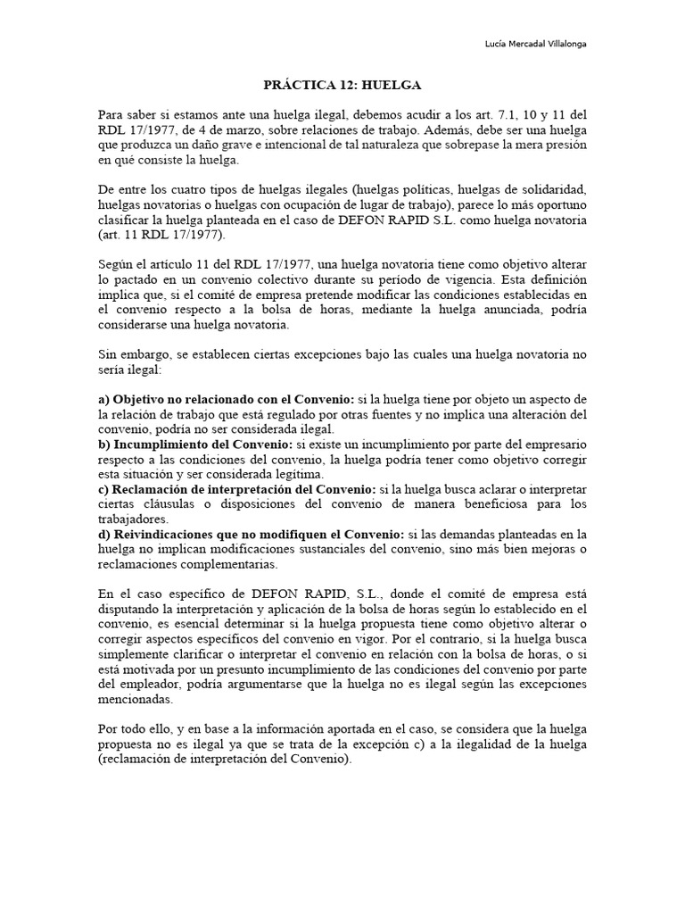 Huelga Novatoria y su Legalidad en DEFON RAPID | PDF | Huelga