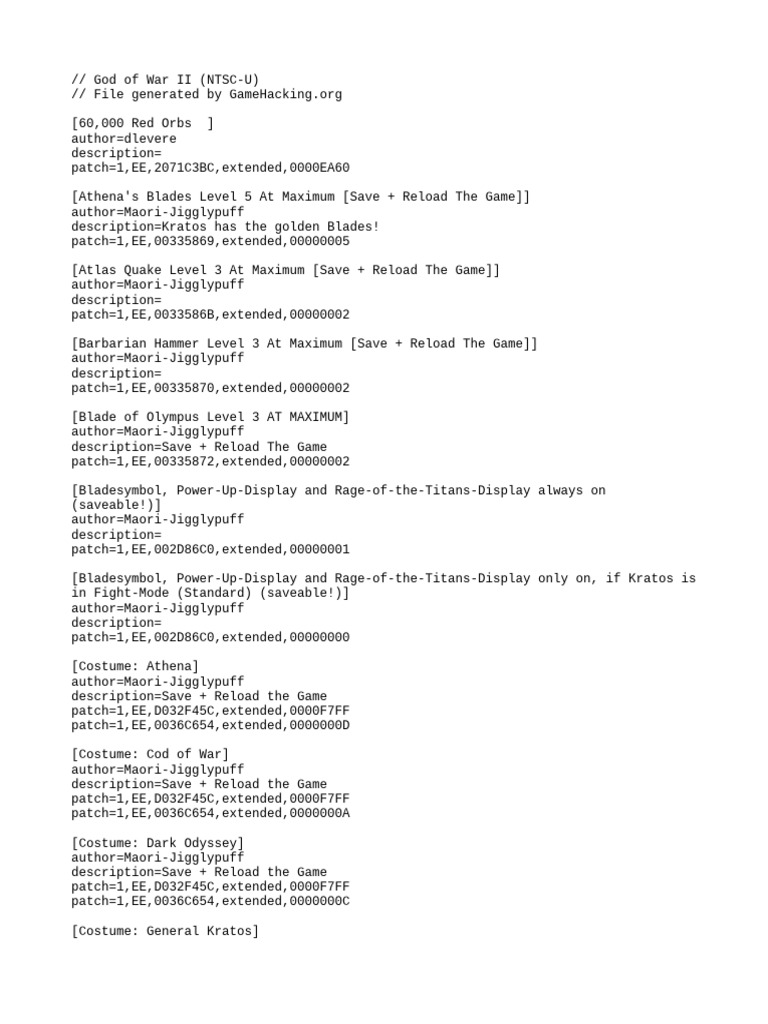 God of War II Cheat Codes and Patches | PDF | Greek Mythology