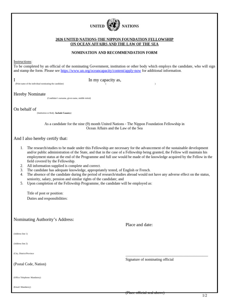 2026 Unn F Nomination Form | PDF