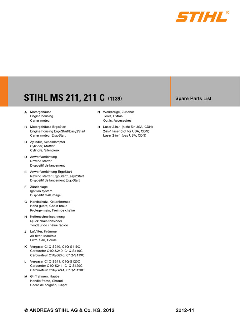 Liste de pièces STIHL MS 211/211 C | PDF | Propulsion | Moteurs