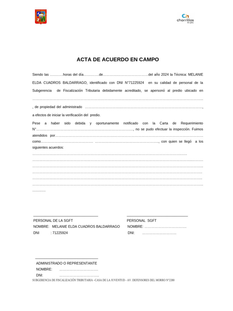 Acta de Acuerdo Campo | PDF