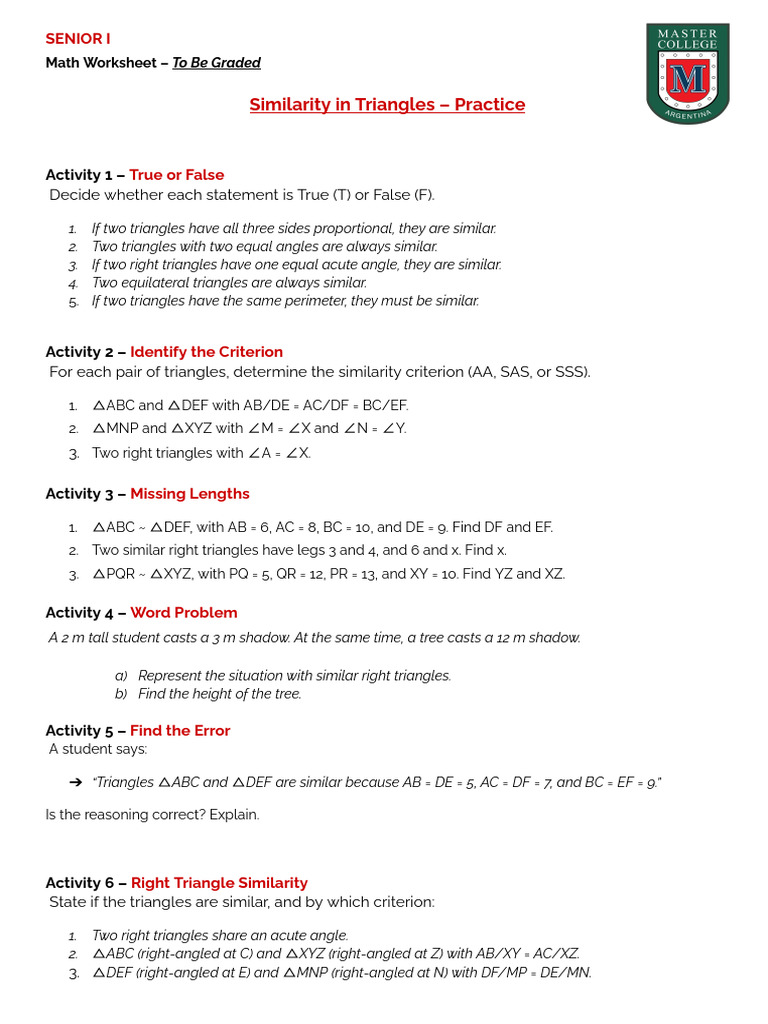 Similarity in Triangles | PDF