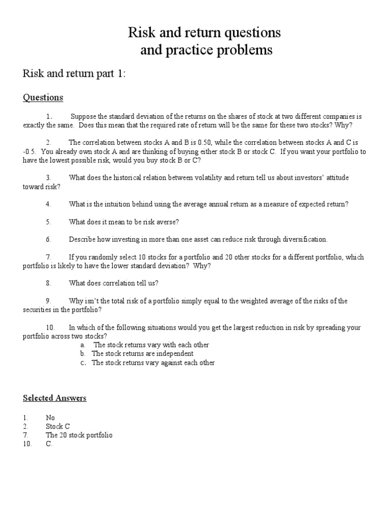 Risk and Return: Questions & Solutions | PDF | Beta (Finance) | Capital ...
