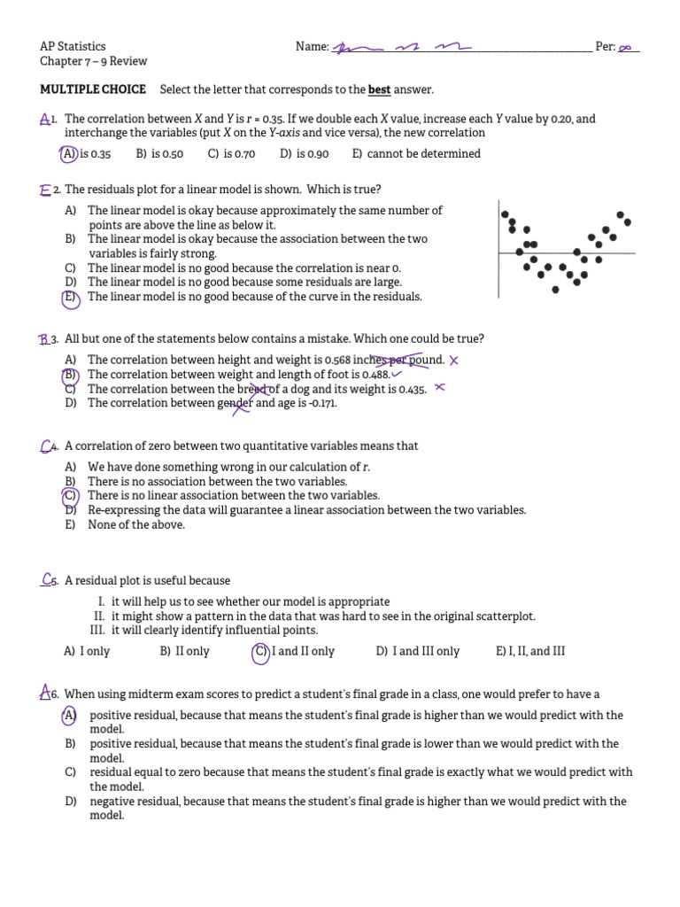 AP Statistics Correlation and Regression Review | PDF | Linear ...