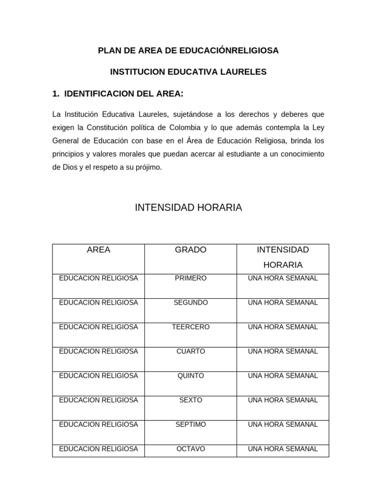 Plan de Educación Religiosa Laureles | PDF | Plan de estudios | Aprendizaje