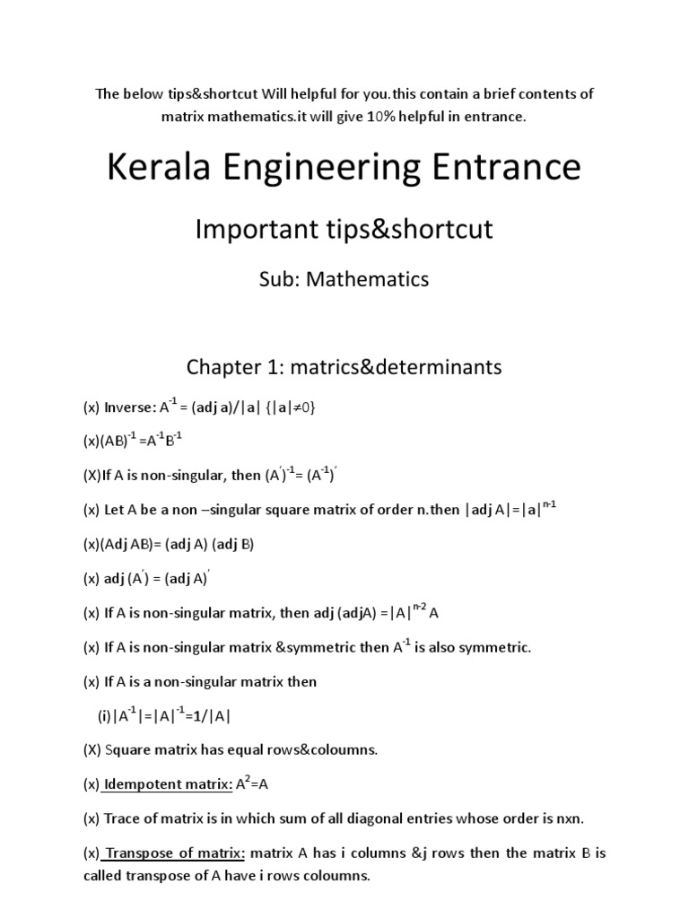 Determinants and Matrix Shortcuts | PDF | Matrix (Mathematics ...