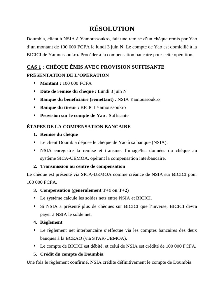 Compensation bancaire des chèques en Côte d'Ivoire | PDF | Chèque ...