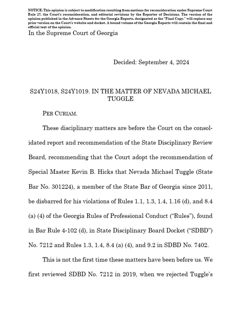 Disbarment of Attorney Nevada Tuggle | PDF | Default Judgment | Disbarment