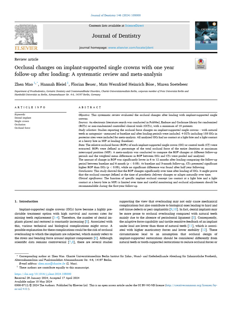 Occlusal Changes in Implant Crowns | PDF | Dental Implant | Dentistry ...