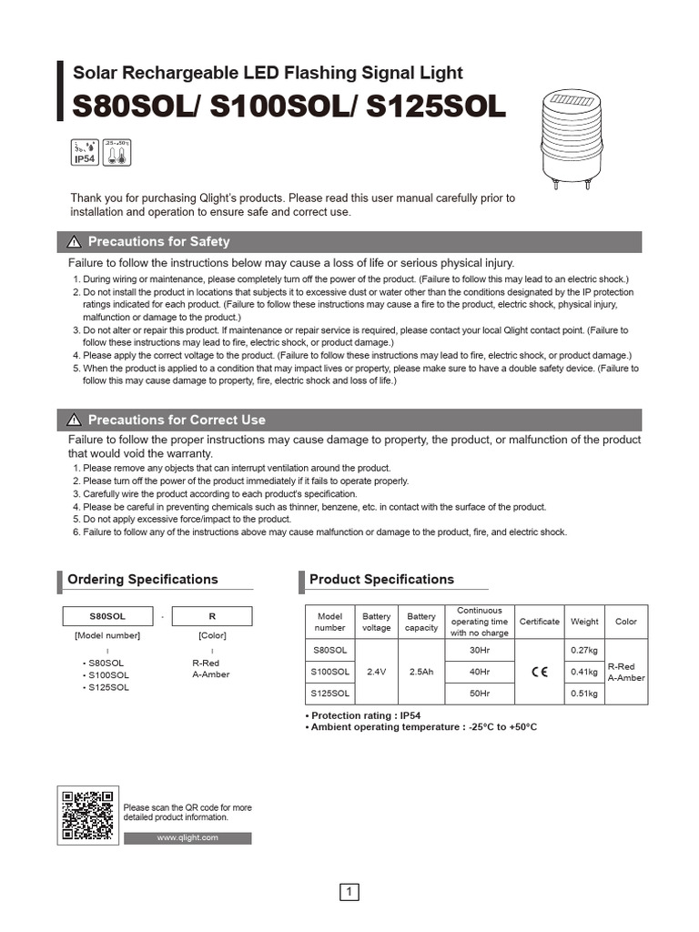 Solar LED Signal Light User Manual | PDF