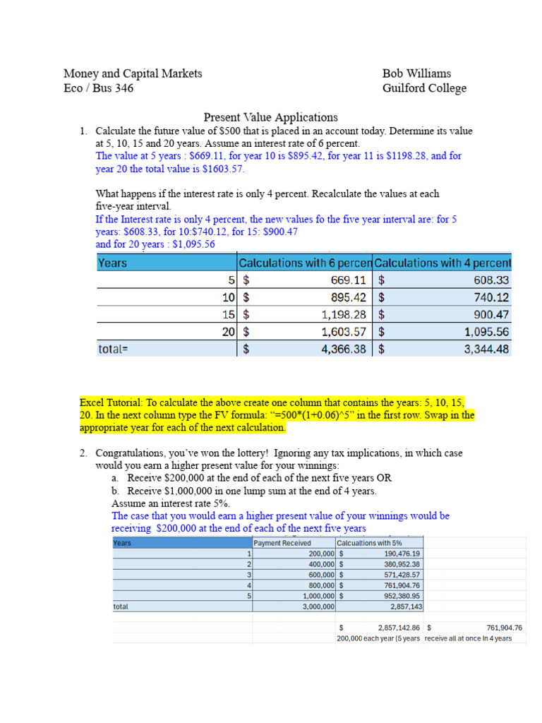 333 Present Value HomeworkAnswers | PDF | Interest | Real Interest Rate