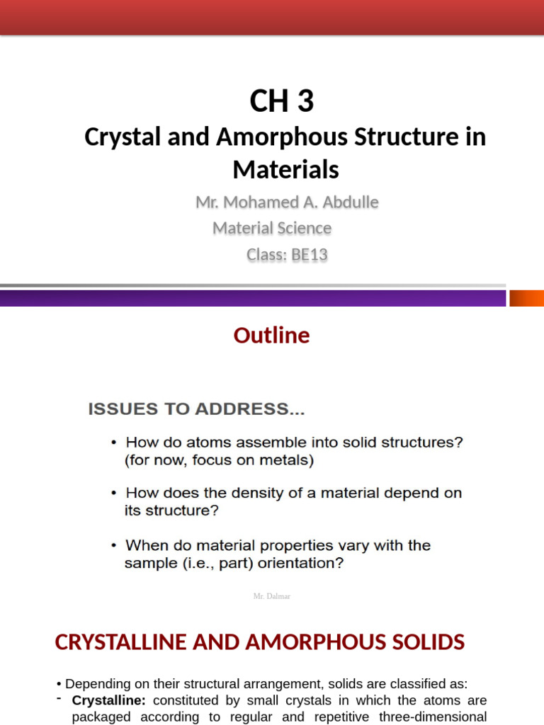 CH 3A Crystal and Amorphous Structure in Materials BE13 | PDF | Crystal ...