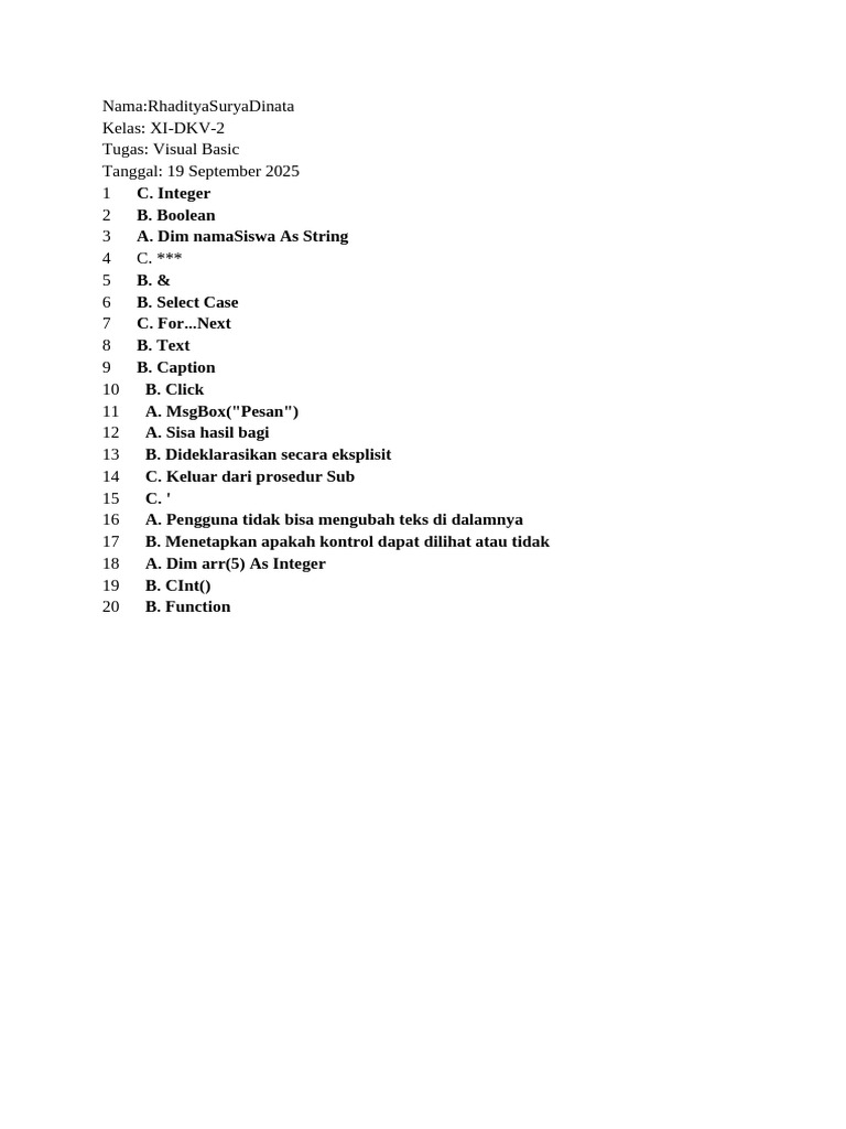 Tugas Visual Basic Kelas XI-DKV-2 | PDF