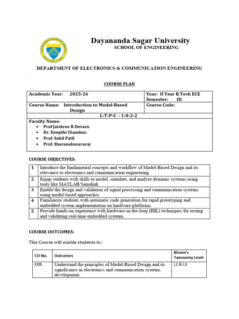 Model-Based Design Course Plan ECE | PDF | Matlab | Digital Signal ...
