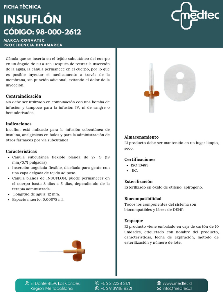 Cánula Insuflón para Infusión Subcutánea | PDF