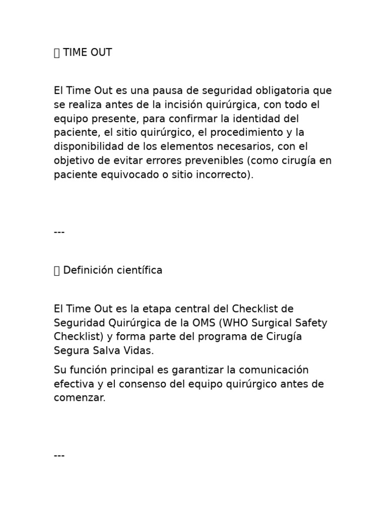 Importancia del Time Out en Cirugía | PDF | Cirugía | Anestesia