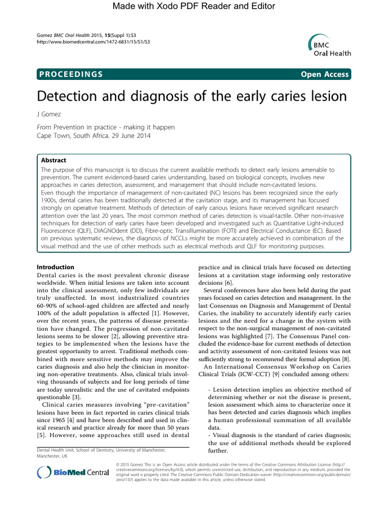 Detection and Diagnosis of The Early Caries Lesion | PDF | Tooth Enamel ...