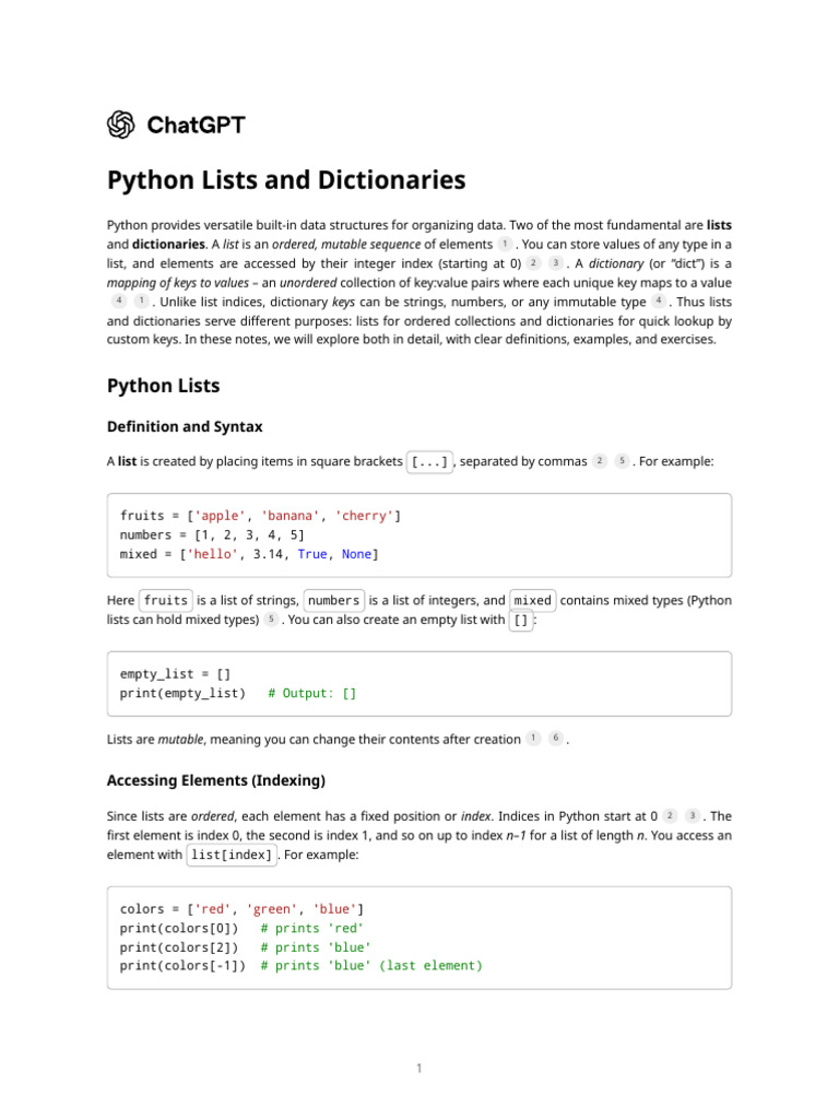 Python Lists and Dictionaries Explained | PDF | Computer Programming ...
