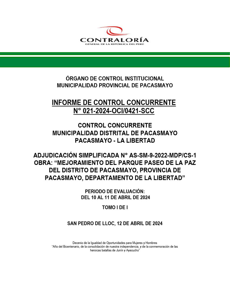 Informe Control Concurrente Pacasmayo | PDF