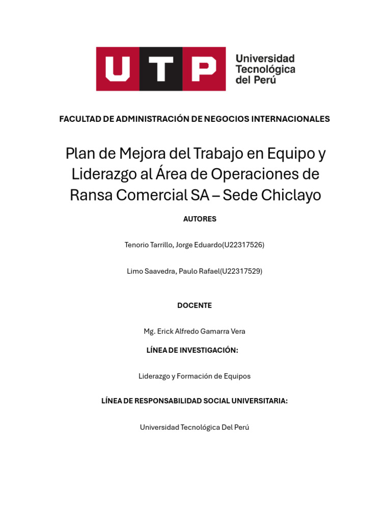 Mejora del Liderazgo y Trabajo en Equipo en Ransa | PDF | Liderazgo ...