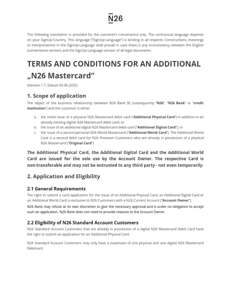 20account Terms Additional Mastercard en | PDF | Overdraft | Master Card