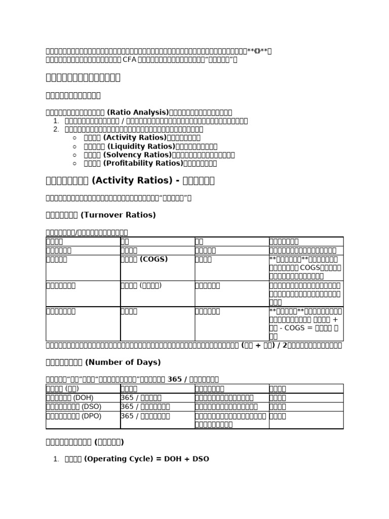 cfa财务比率分析汇总ai必学| PDF