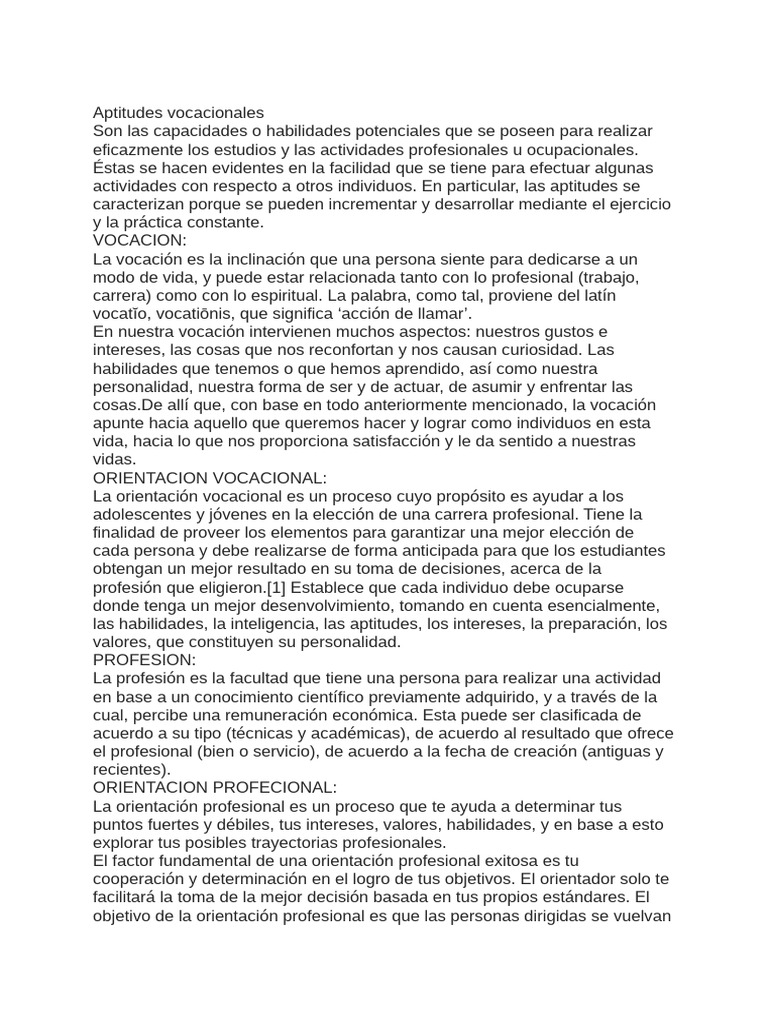 Aptitudes y Orientación Vocacional | PDF | Toma de decisiones ...